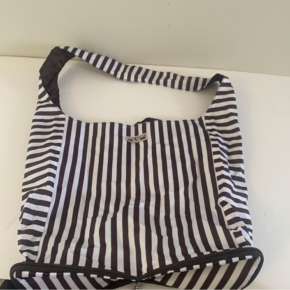 Henri Bendel Packable Black and White Striped Shoulder Bag - Picture 4 of 9